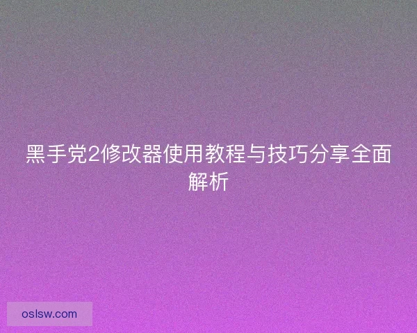 黑手党2修改器使用教程与技巧分享全面解析